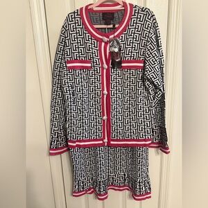 Kayla - Chic Black and White Patterned Dress with Red Accents